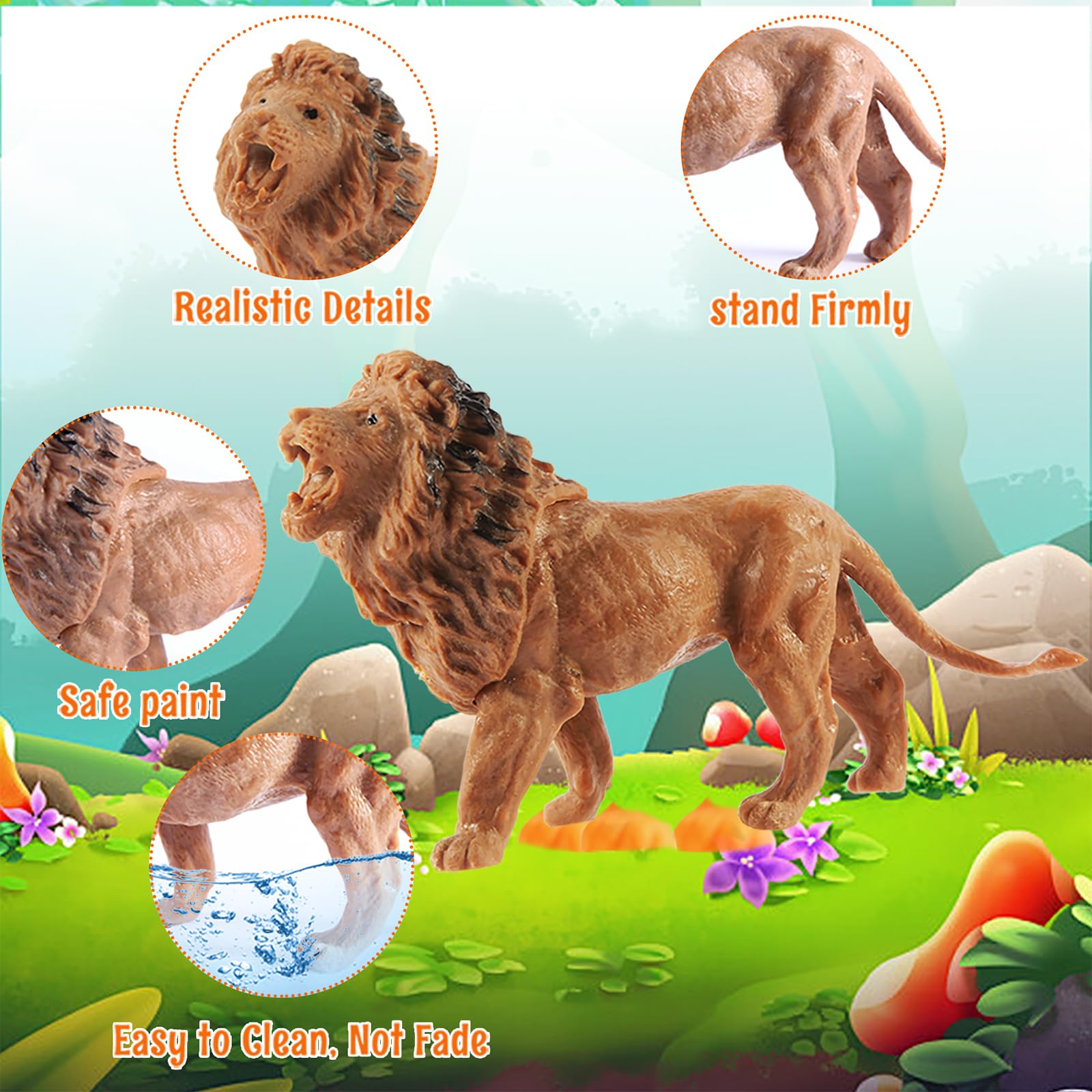 Tubasaya safari lion figure 6-inch sturdy for pretend safari adventures.