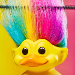 TUBBZ Rainbow Troll detail close-up, showcasing premium vinyl craftsmanship.