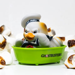 TUBBZ Stay Puft bathtub display with Ghostbusters logo