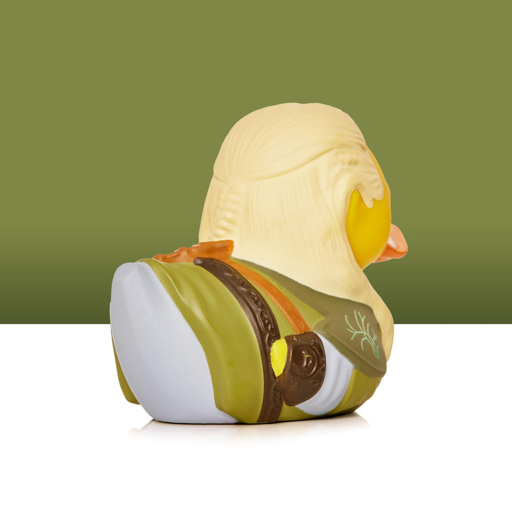 TUBBZ Legolas cosplaying duck stands 5 cm tall on a shelf.