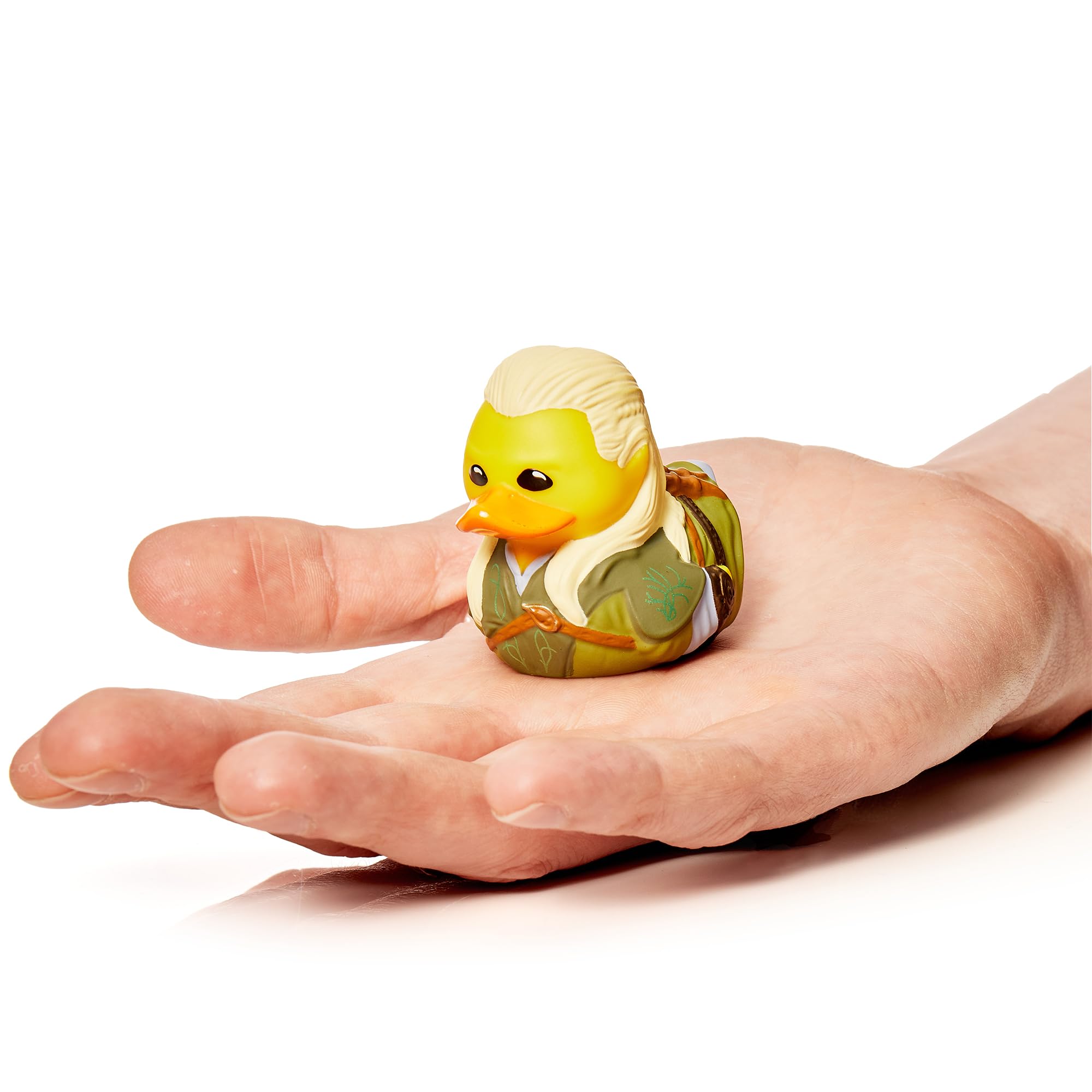 TUBBZ Legolas cosplaying duck outside mini bathtub for desk display.