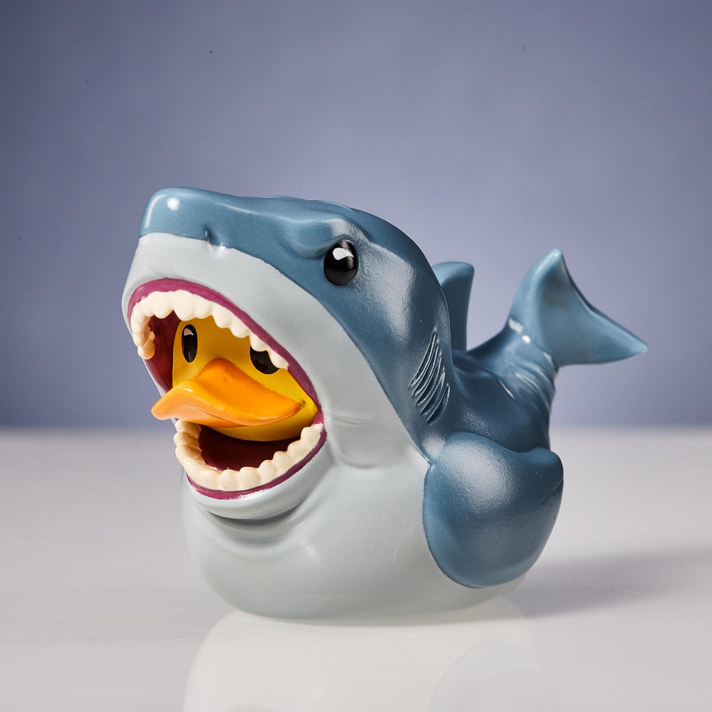 Bruce-inspired TUBBZ mini in display case with Jaws logo