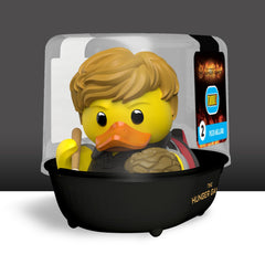 Peeta Mellark duck with Hunger Games logo on display case boosts collectibility
