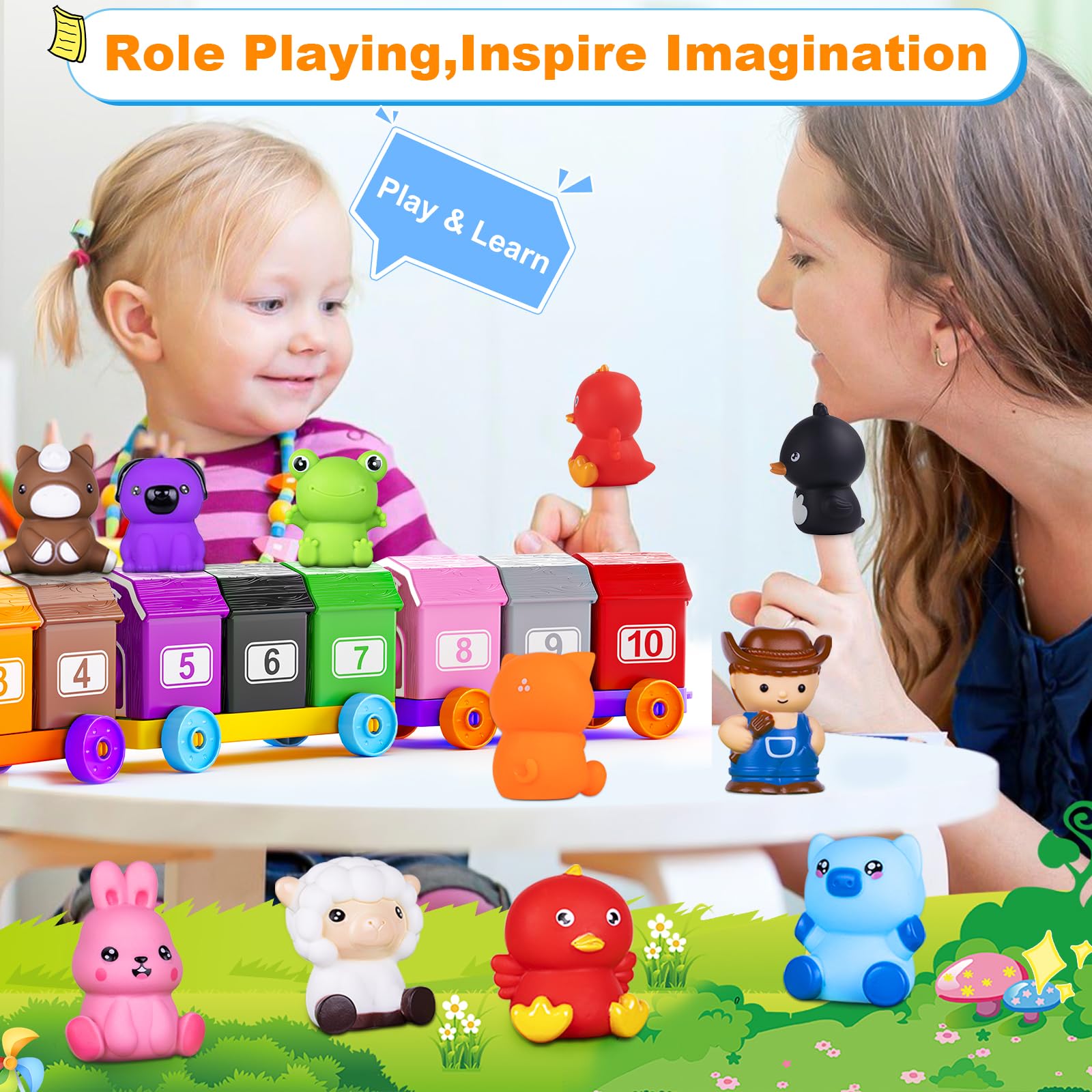 Tubkam farmer and animal puppets support social play at home