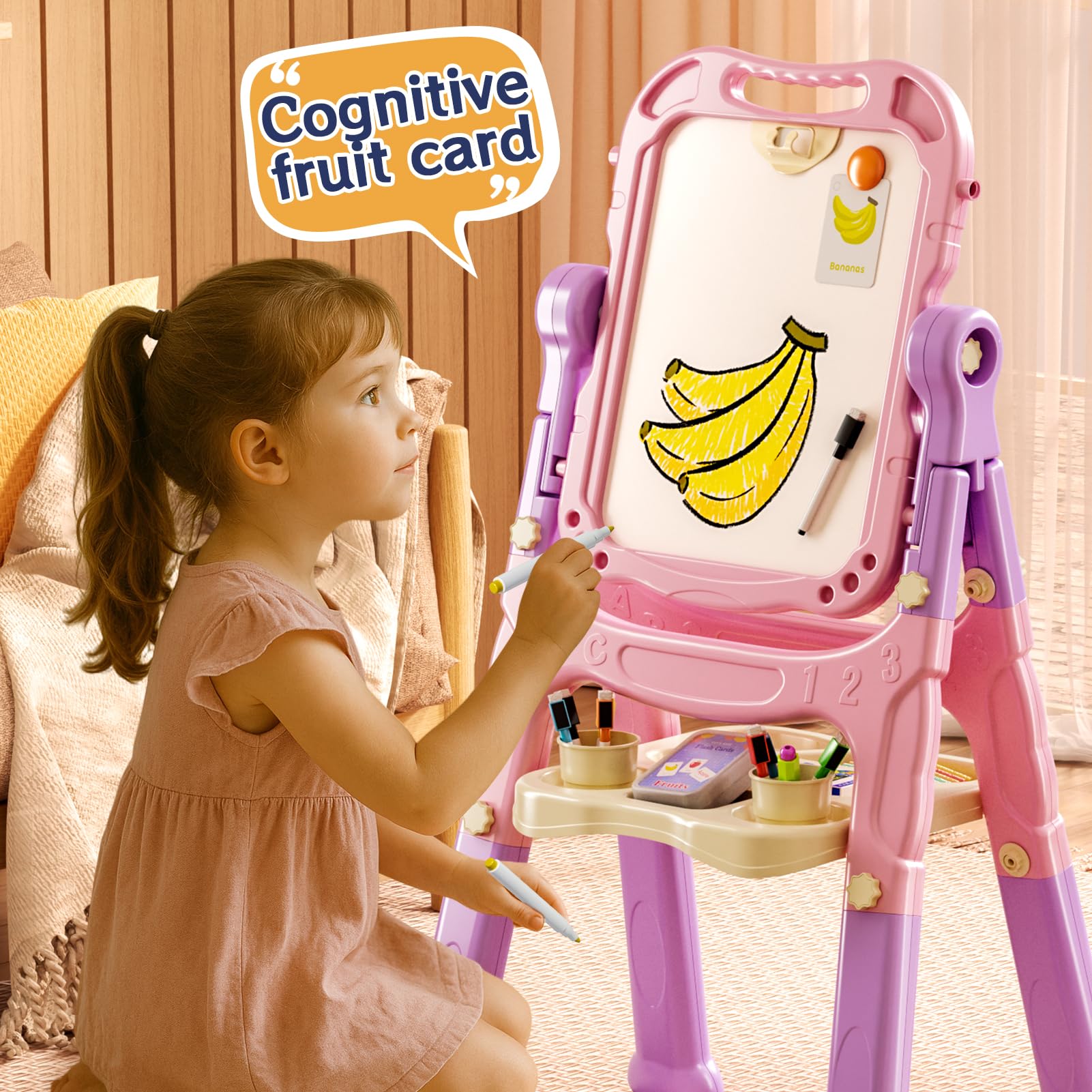 Tubokoro easel storage keeps markers and chalk organized for mess-free creativity