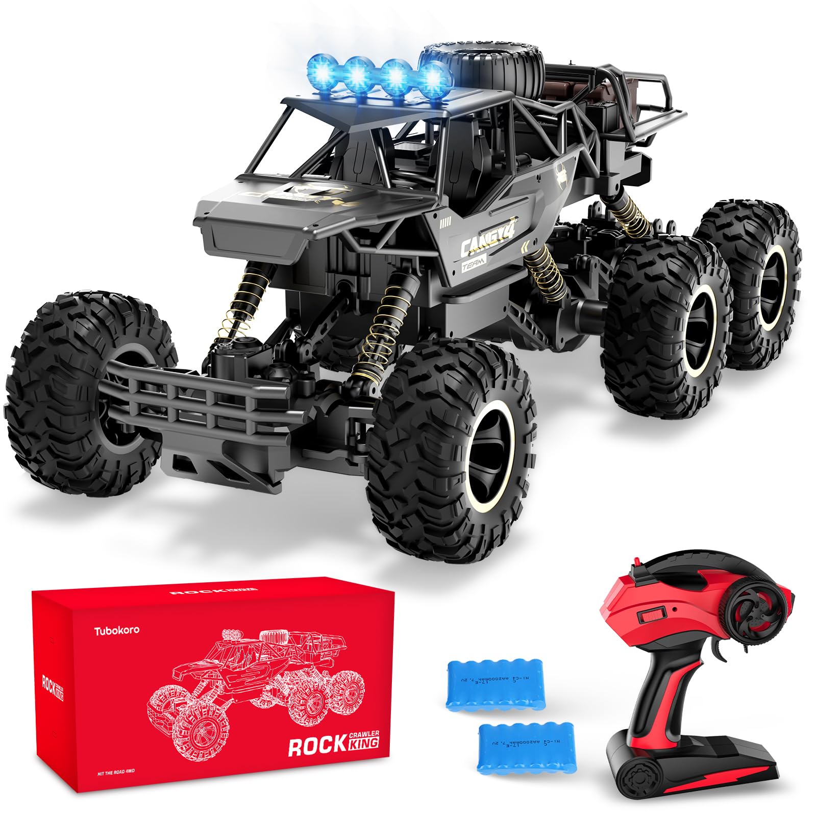 Tubokoro RC car 6-wheel chassis for stable off-road handling.