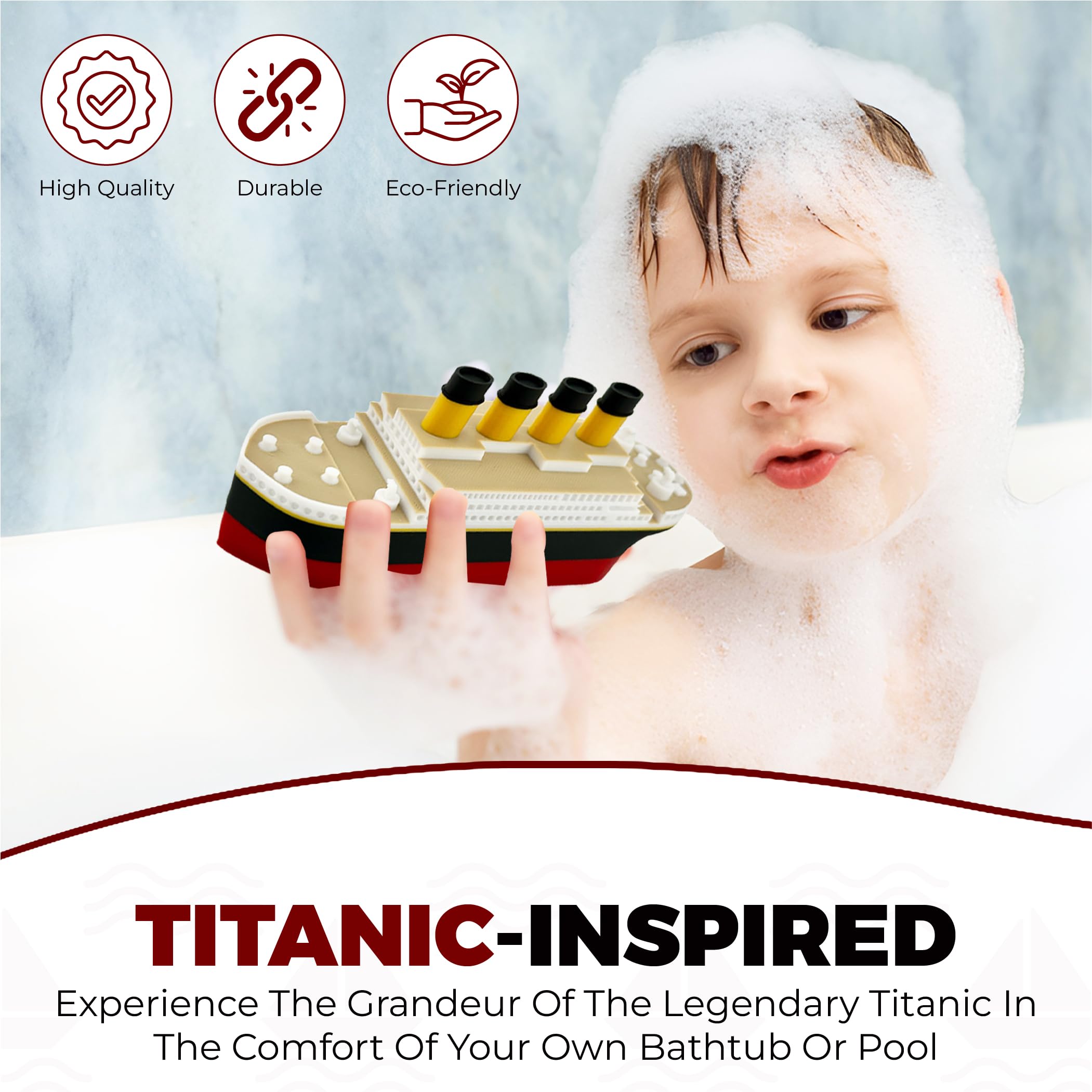 Tubtastic floating Titanic model glides in water, ideal for pool adventures