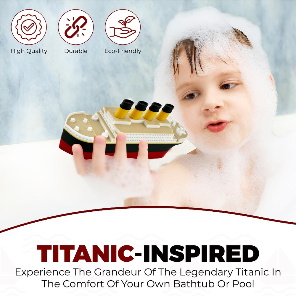 Tubtastic floating Titanic model glides in water, ideal for pool adventures