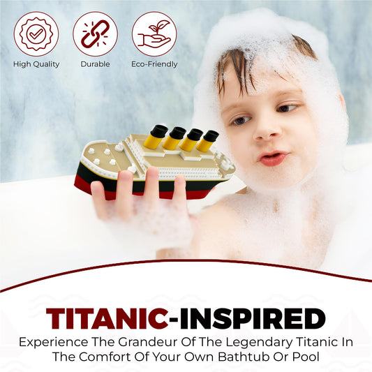 Tubtastic floating Titanic model glides in water, ideal for pool adventures