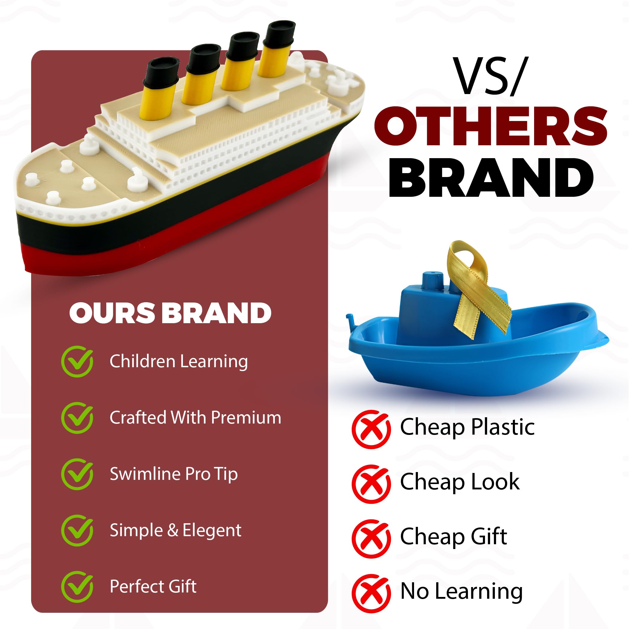 Tubtastic handcrafted Titanic detail highlights lifelike features for water play