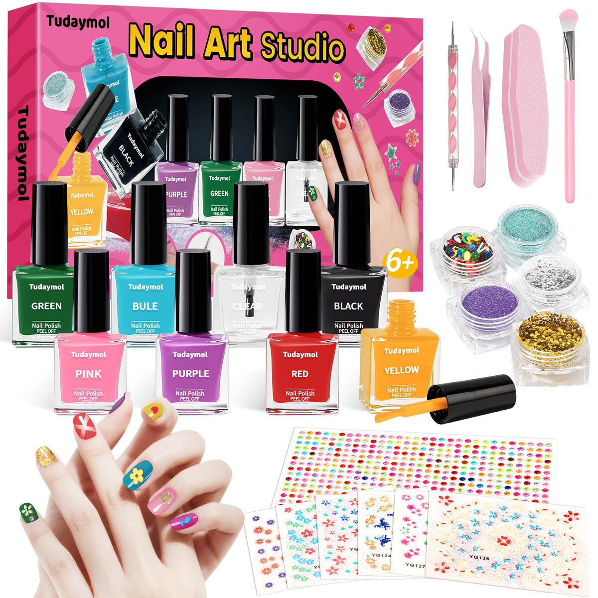 Tudaymol Nail Art Studio Kit offers a kid-friendly setup for creative manicures.