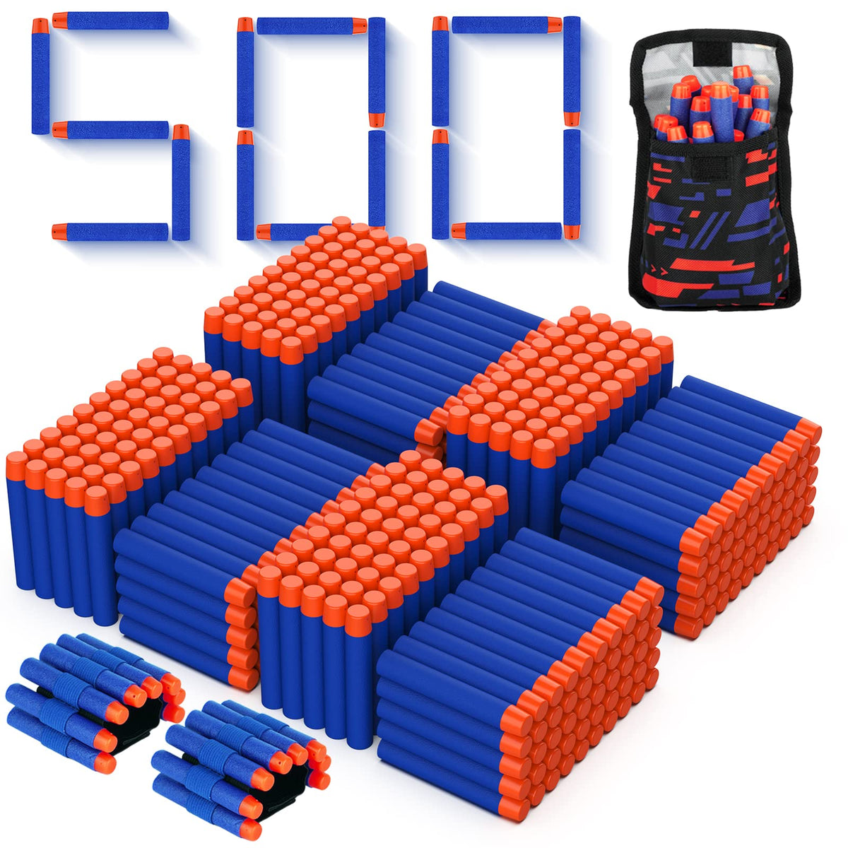 Tudaymol Nerf bullets 500-pack darts in blue for safe foam play with Elite blasters