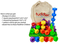 Tuddler colorful pegs stacked on board enhance hand-eye coordination and color recognition.