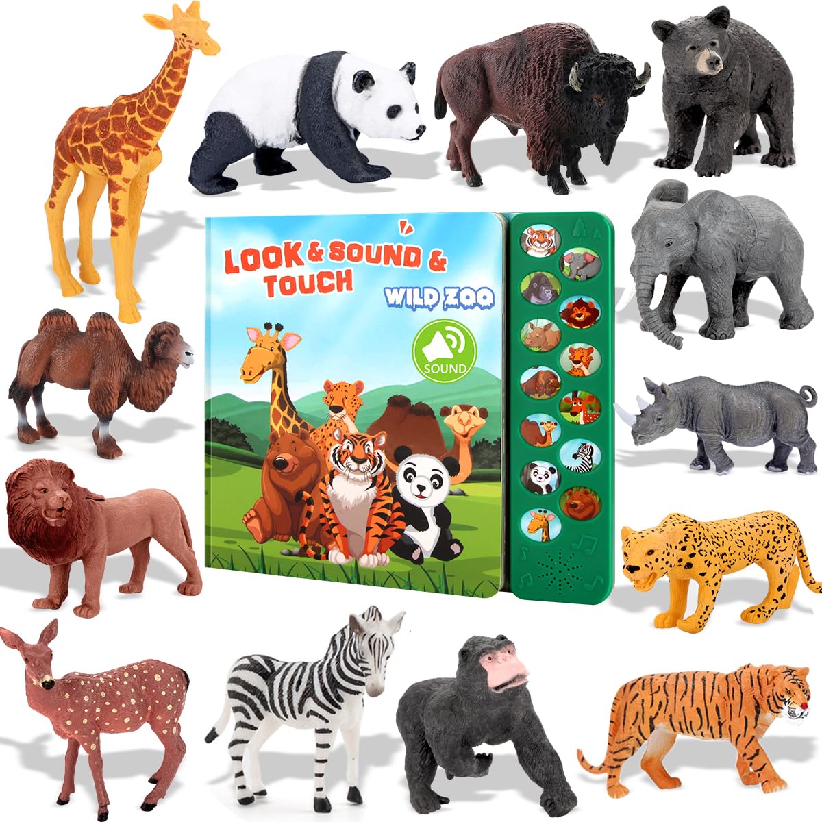 Tudoccy Safari Animals Figures kit cover image promotes imaginative play.