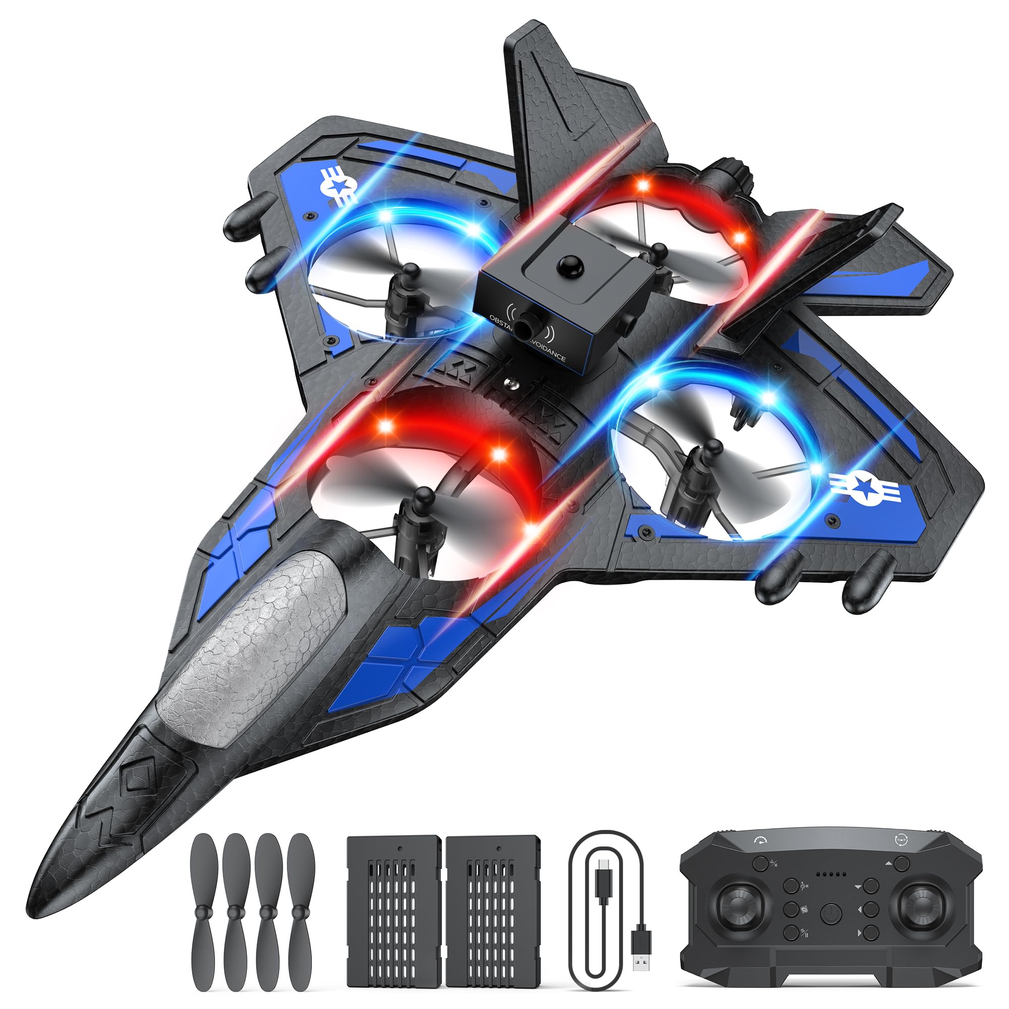 TUEESN RC Plane with LED night flight lights for dazzling skies.