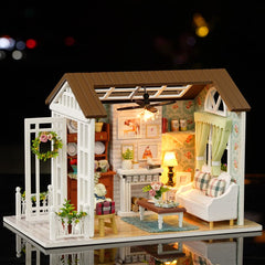 TuKIIE DIY Miniature Dollhouse Kit room display with tiny decor details.