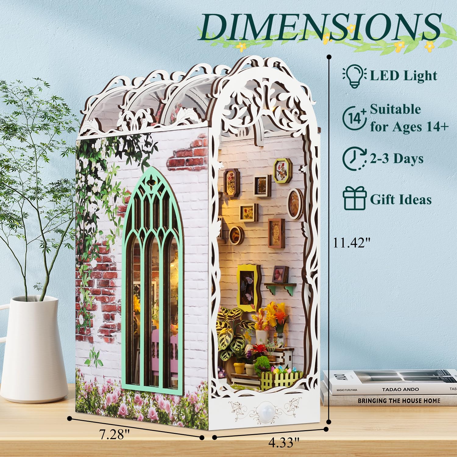 TuKIIE Flower House Kit dust-proof roof protects your tiny scene