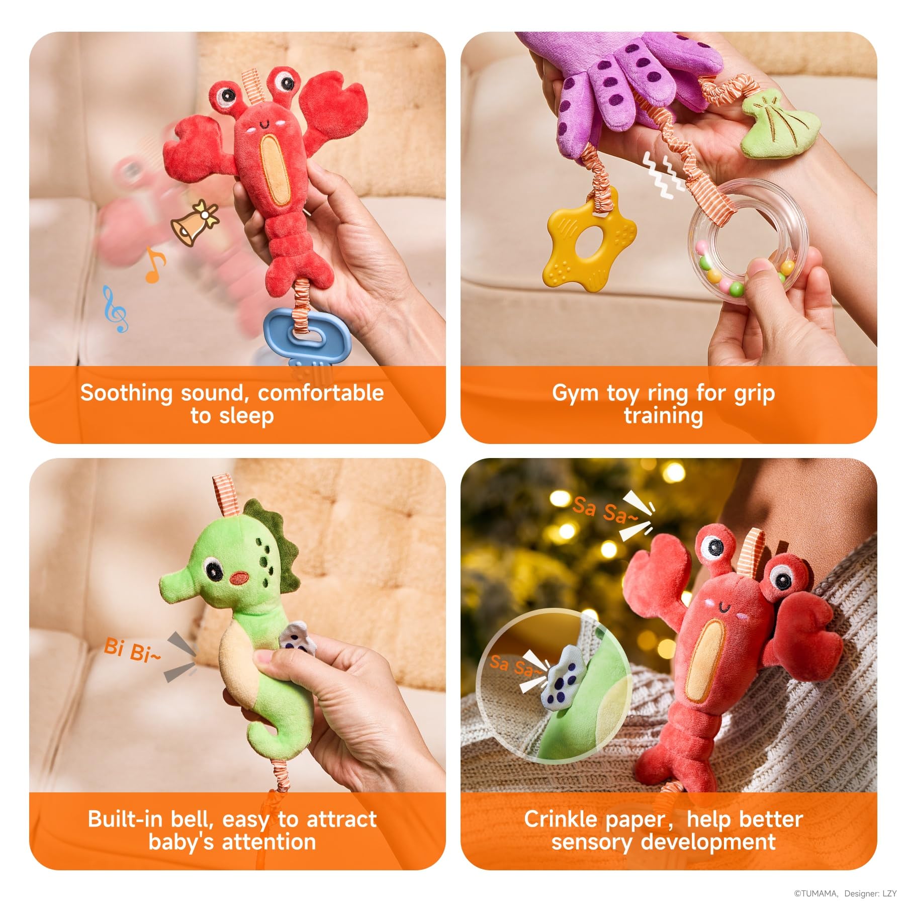TUMAMA Kids marine seahorse toy stimulates visuals with bright patterns during early play