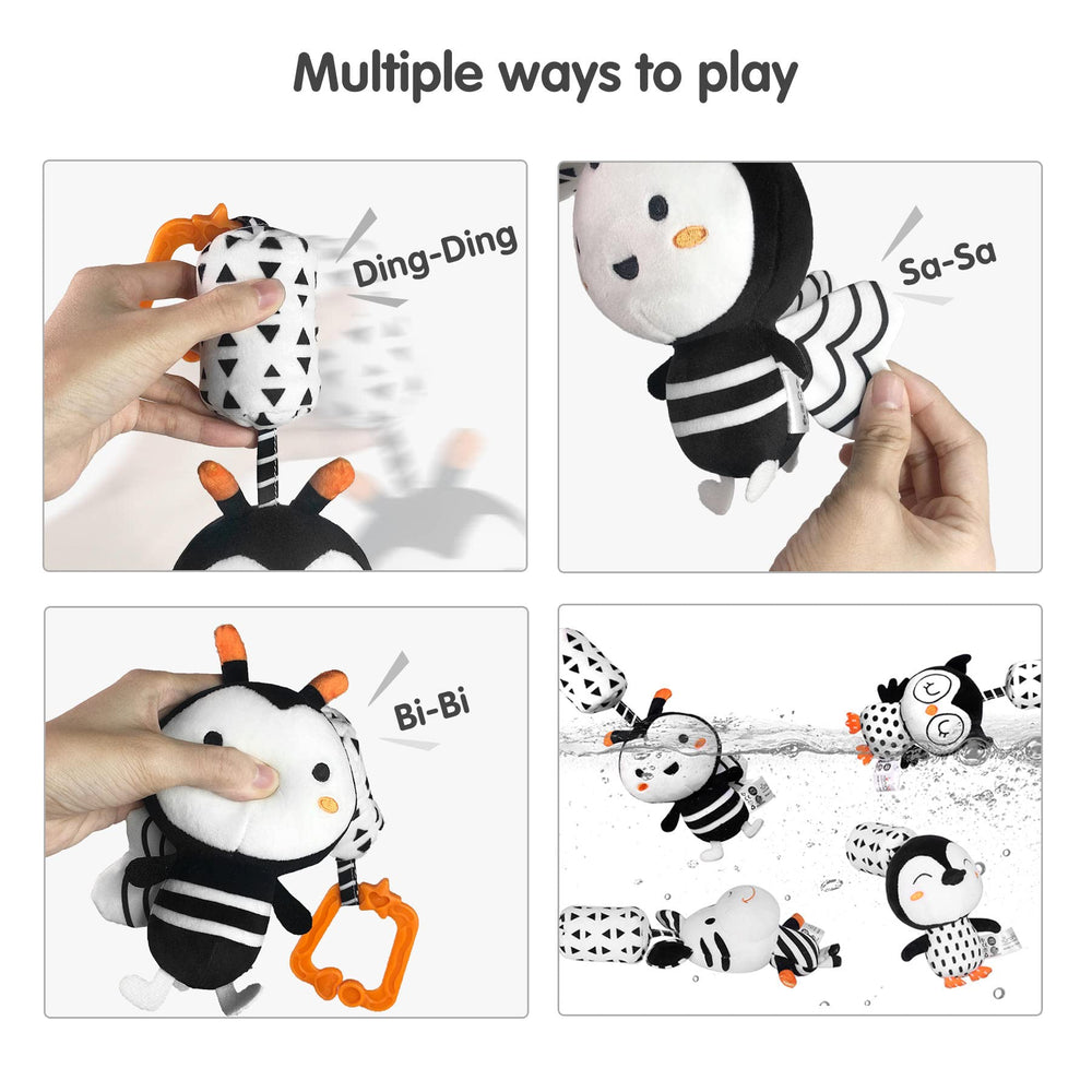 TUMAMA Kids penguin rattle supports sensorimotor play with soft squeeze sounds.