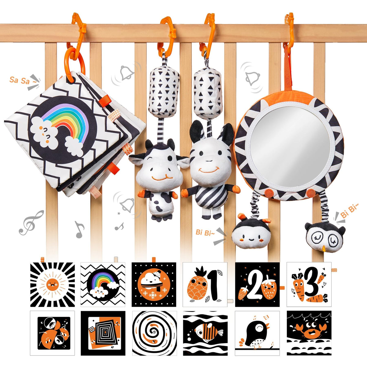 TUMAMA KIDS black-white tummy-time mirror supports visual tracking for newborns.