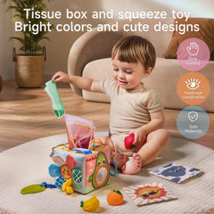 TUMAMA Kids cloth tissue cards promote fine motor skills through pull-out play