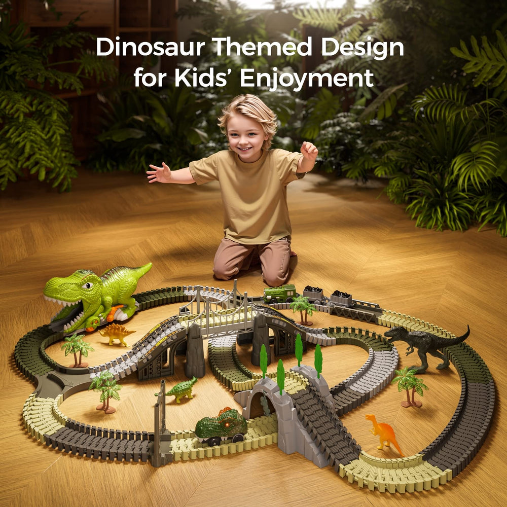Tumama dinosaur tunnel links tracks for immersive crossing adventures.