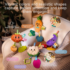 TUMAMA KIDS eggplant plush toy features a safe teether for soothing gums