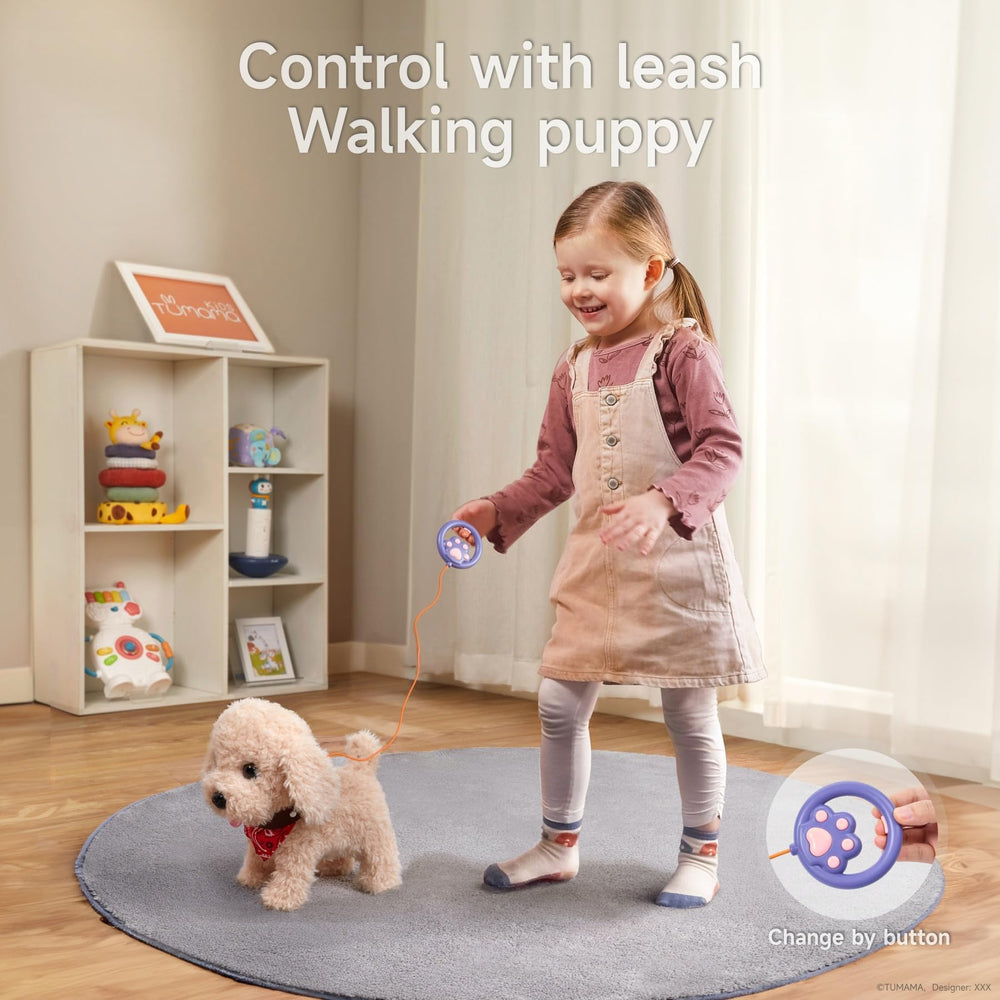 TUMAMA KIDS plush puppy barks and tail wag spur imaginative storytelling during games.