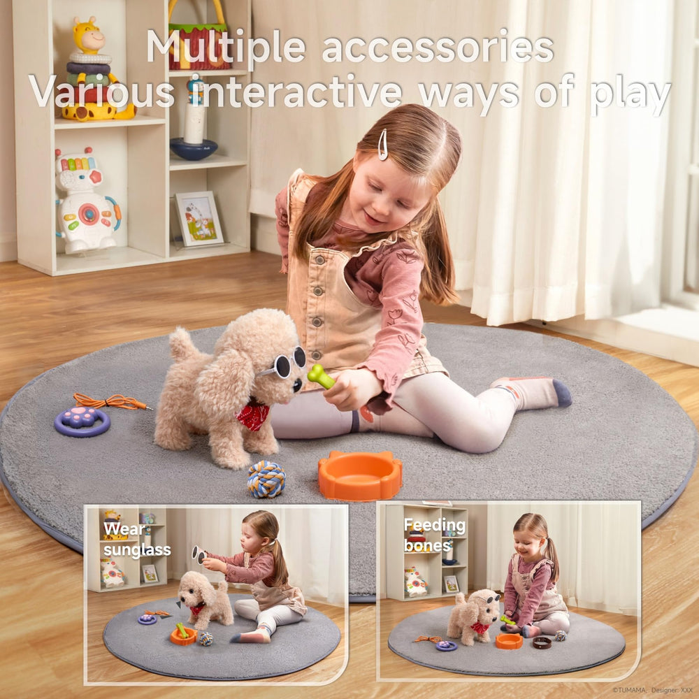 TUMAMA KIDS plush puppy wearing sunglasses adds dress-up fun and role-play possibilities.