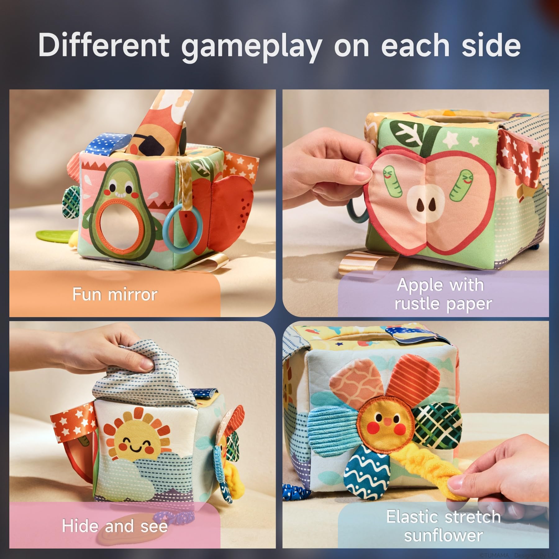 TUMAMA Kids silk tissues with patterns invite visual tracking and discovery