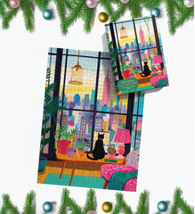 TUMBAUMBA 1000-piece cat puzzle unfolds an intricate New York scene.