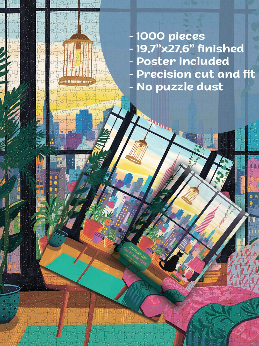 TUMBAUMBA NYC cityscape cat puzzle, perfect for family puzzle time.