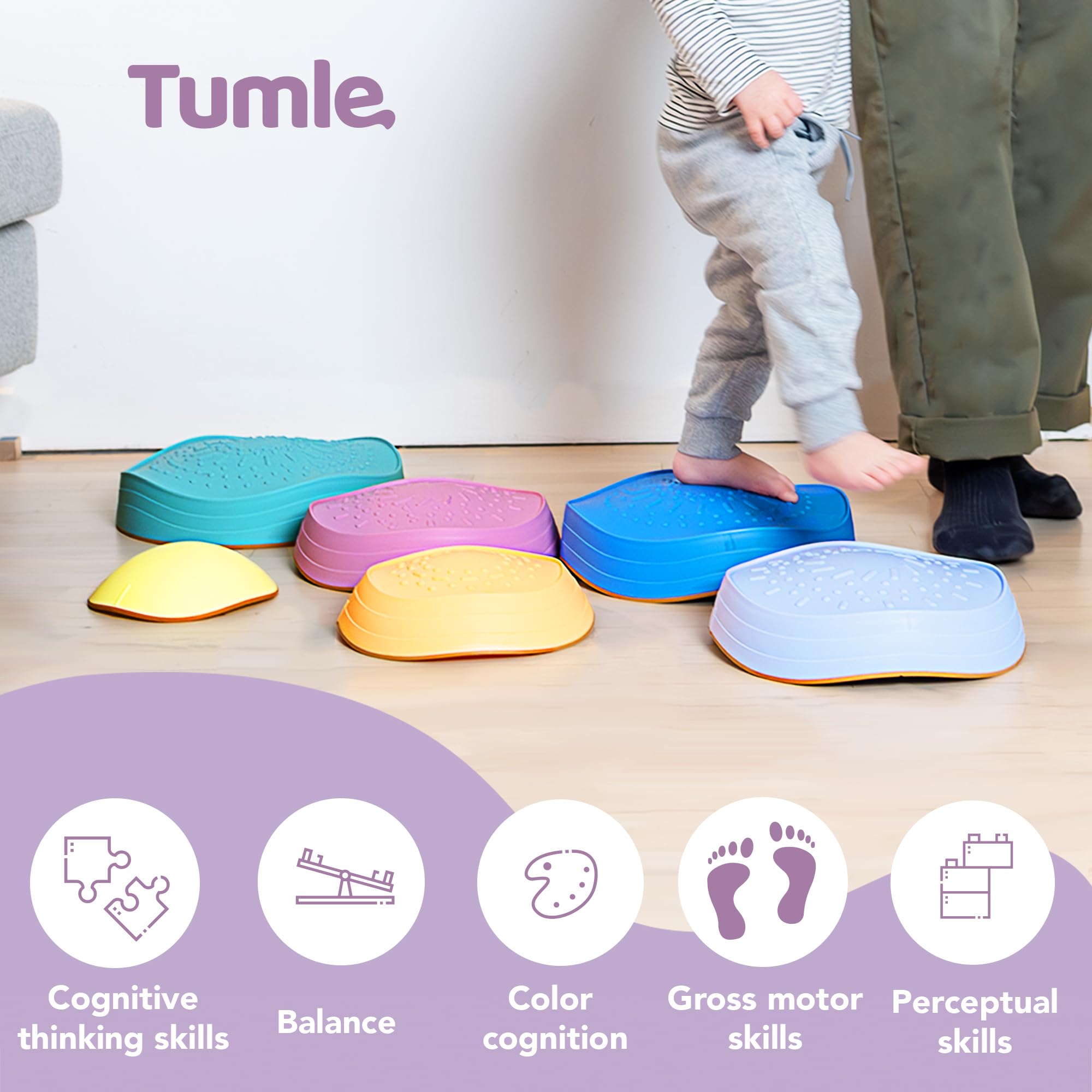TUMLE Stepping Stones with non-slip bases provide a secure indoor/outdoor play surface