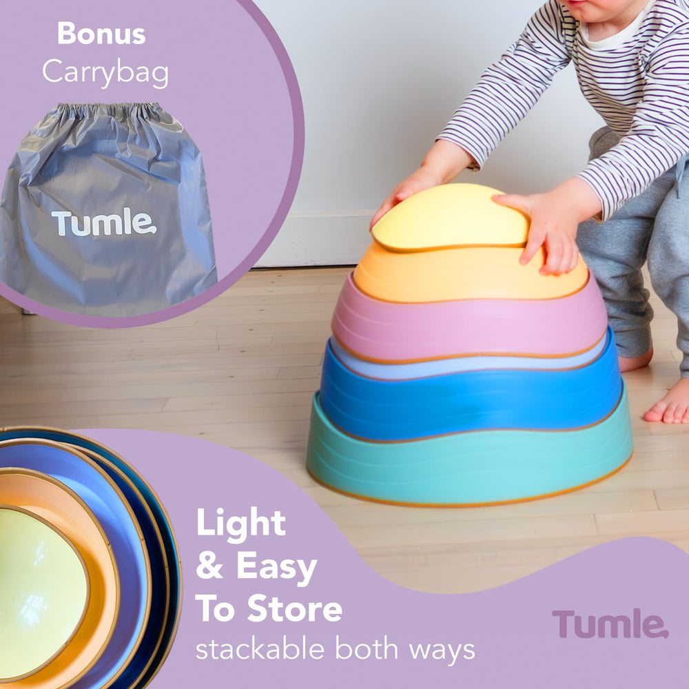 TUMLE Stepping Stones stackable design makes storage and cleanup easy
