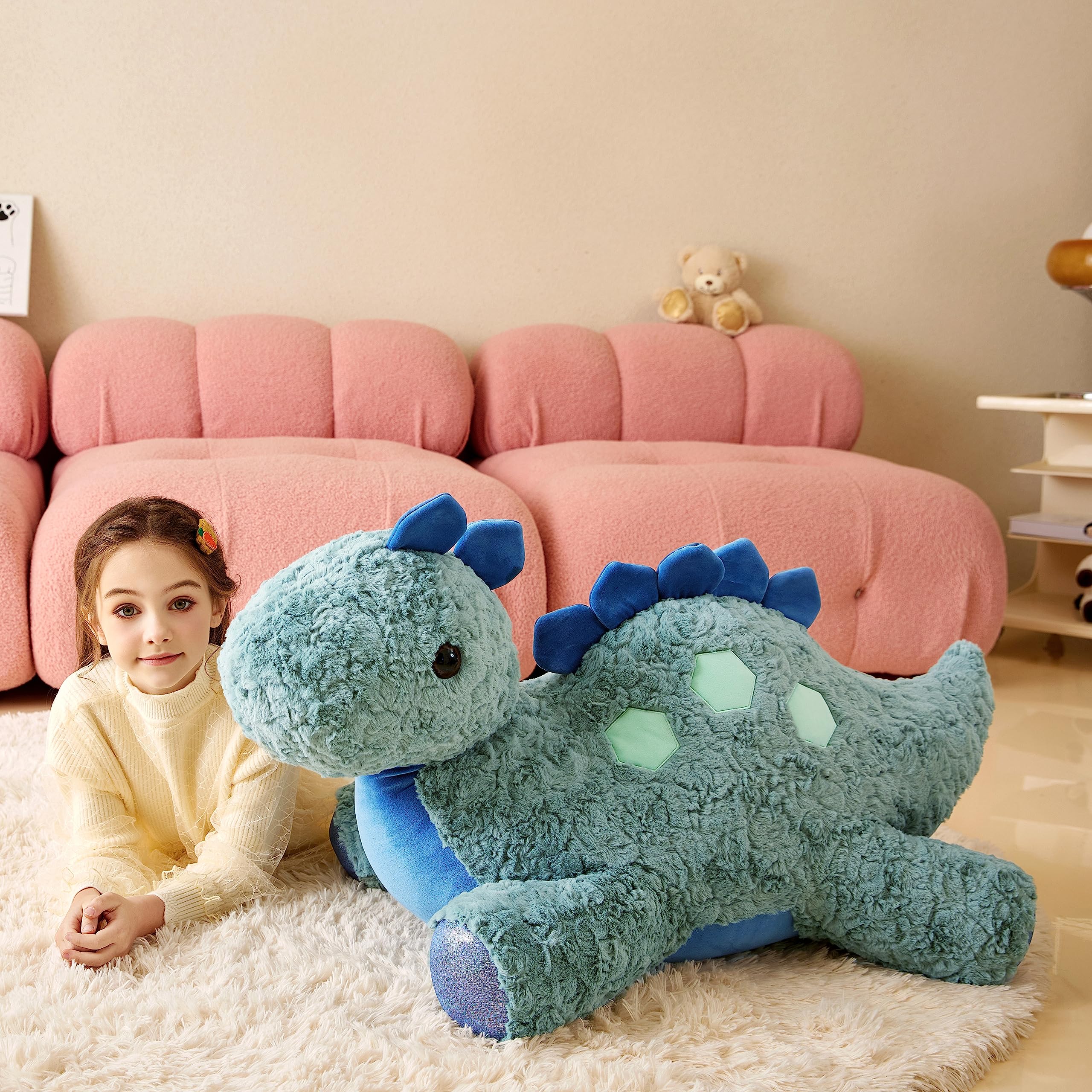 Tumyay Giant Stegosaurus Plush close-up texture highlighting plush fabric and skin-friendly feel.