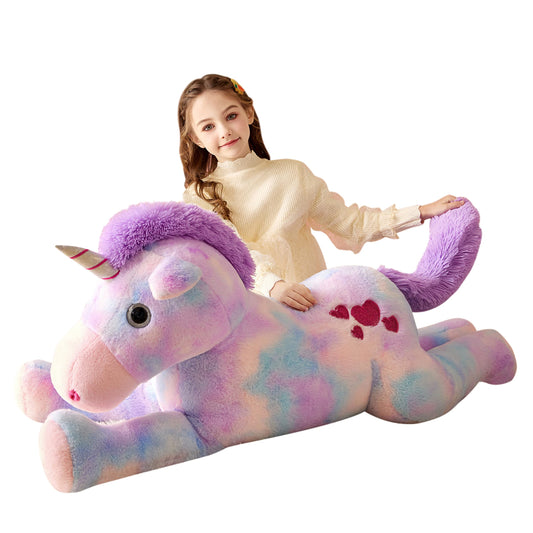 Tumyay giant unicorn plush 43-inch close-up showing soft, cuddle-worthy fabric.