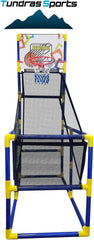 Tundras arcade set shows inflatable balls and pump for immediate play sessions.