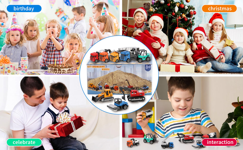 Tunmiok 8-in-1 dump truck pullback toy, chunky design for easy grasp and outdoor fun.
