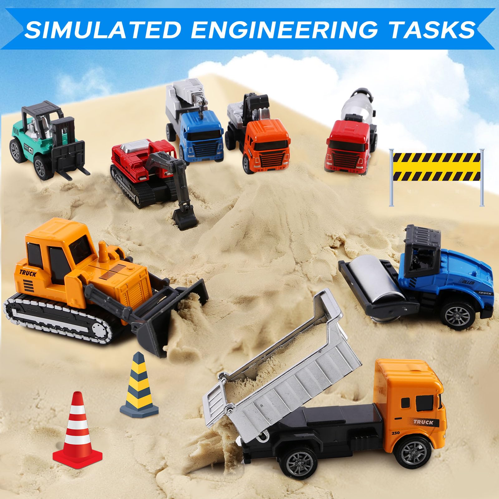 Tunmiok 8-in-1 mixer pullback truck, bright colors for imaginative play indoors or outdoors.