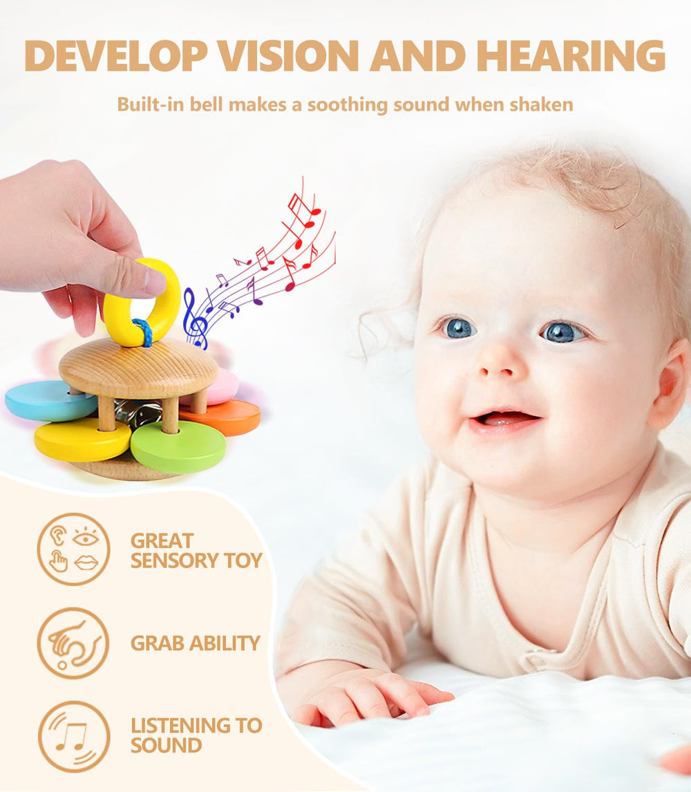 TUOWITA rectangular rattle offers multiple grips for developing motor skills.