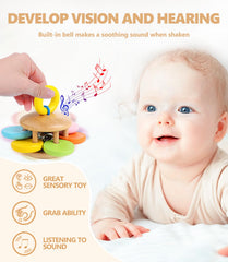 TUOWITA rectangular rattle offers multiple grips for developing motor skills.