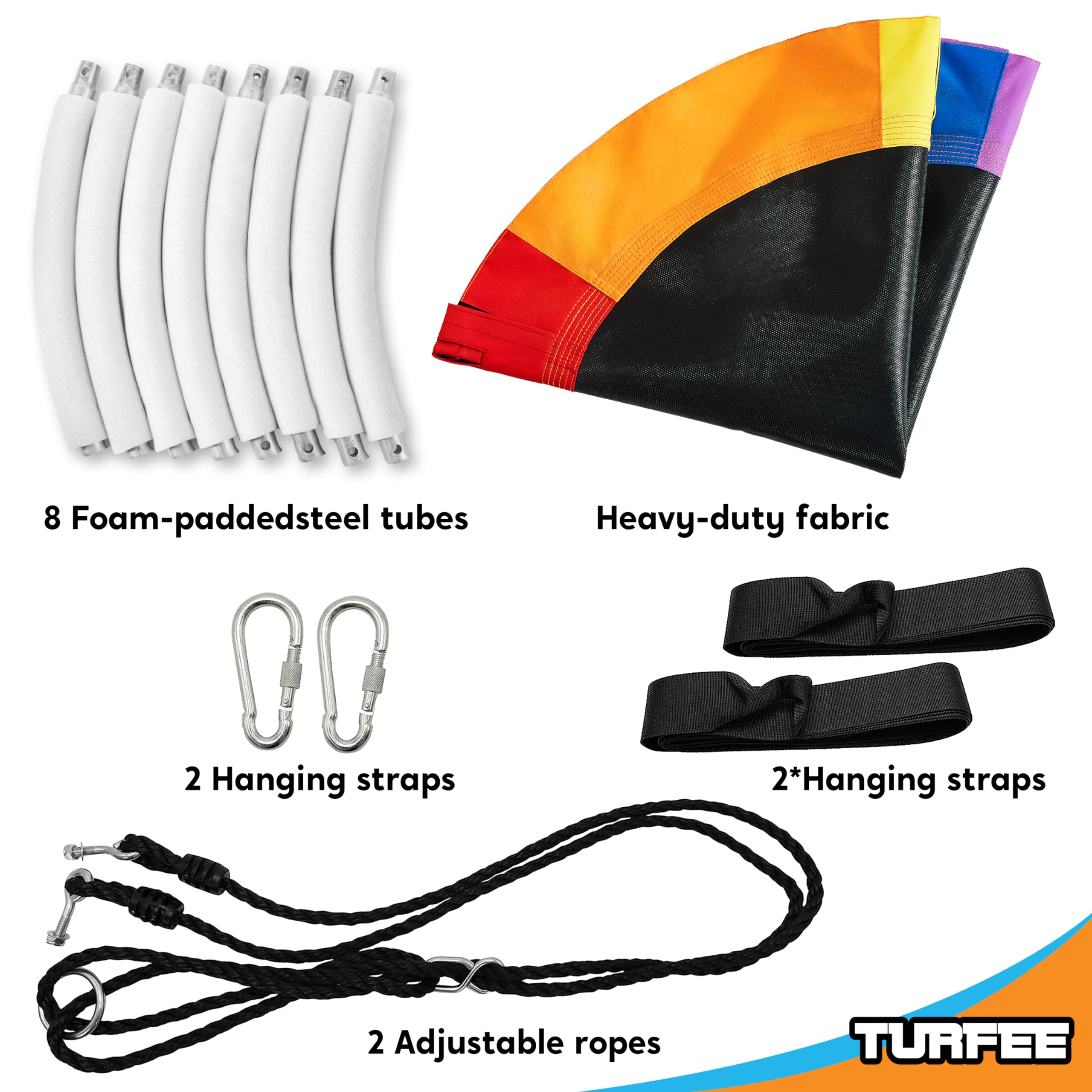 Adjustable ropes fit trees, posts, or swing frames for versatile setup