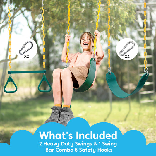 TURFEE green swing seat with coated chain for safe, comfortable swings