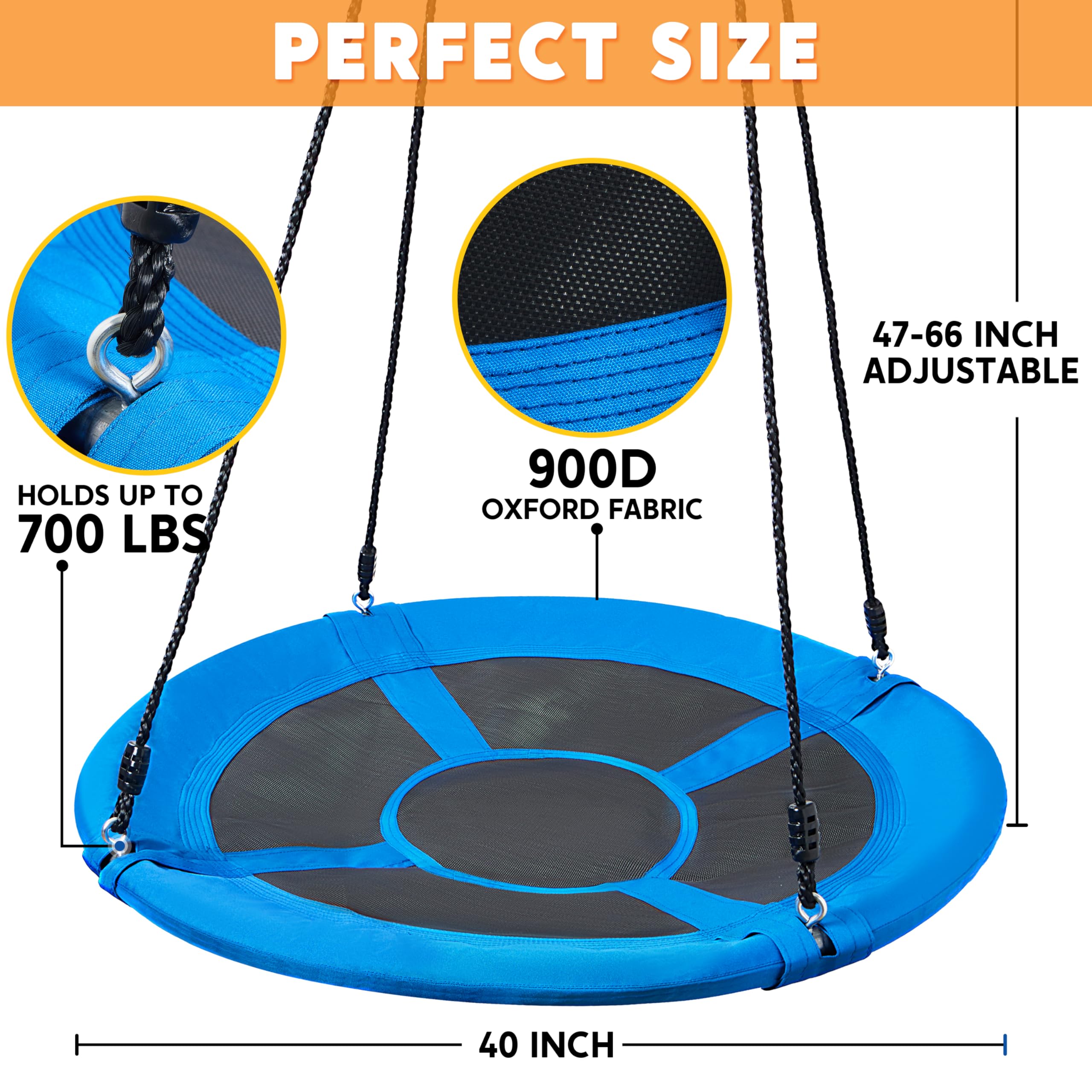 TURFEE saucer tree swing blue four handles close-up for stability