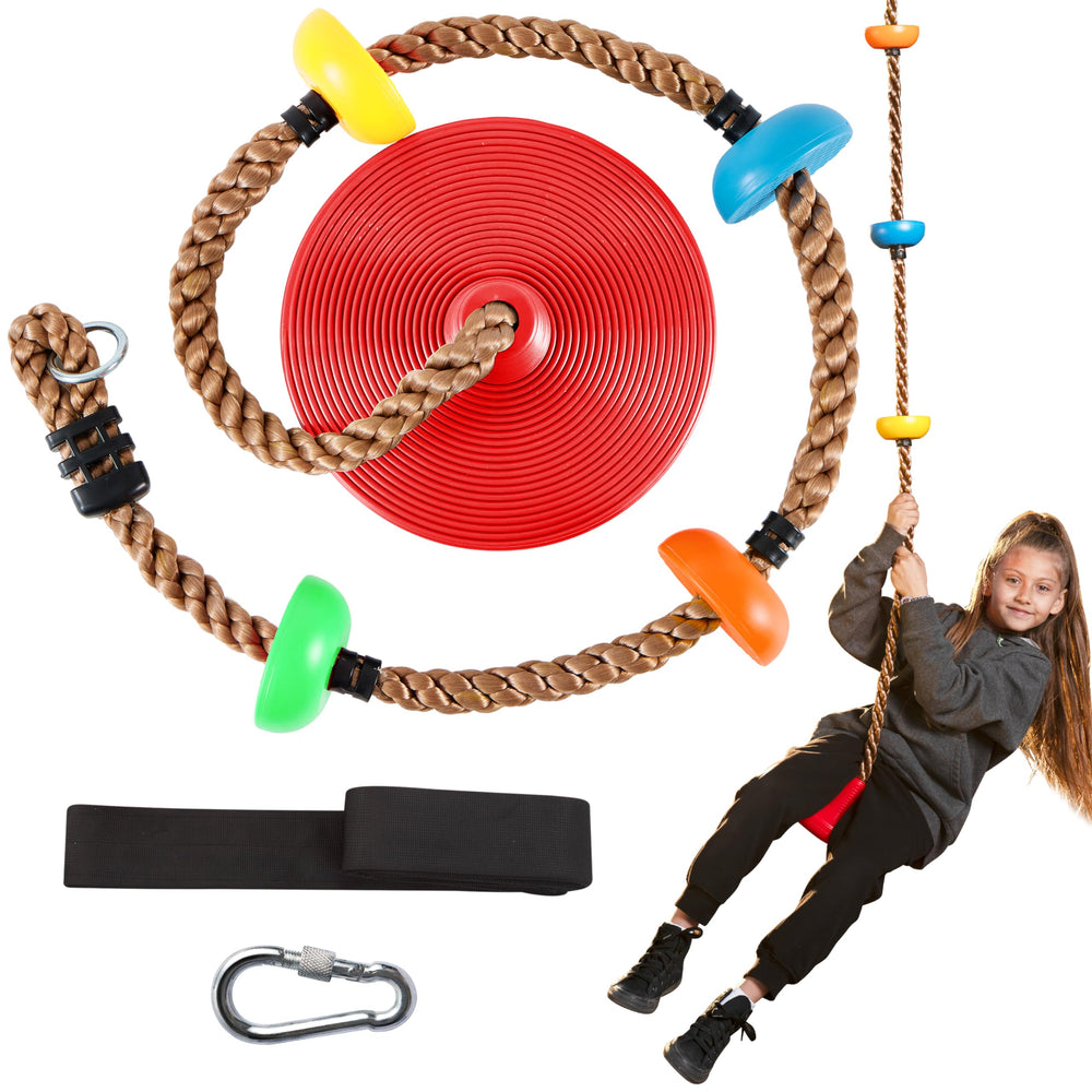 TURFEE tree swing red disc seat for backyard play and active fun.
