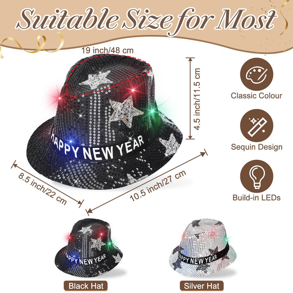 TURNMEON Happy New Year Hat silver LED close-up for vibrant night celebrations