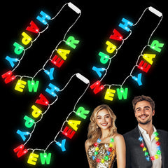 TurnMeOn 3-pack Happy New Year necklaces on display for festive outfits.