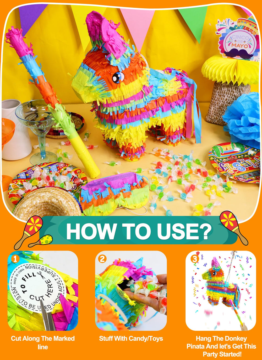 Turnmeon mini rainbow pinatas, six pack for table decor and party games.