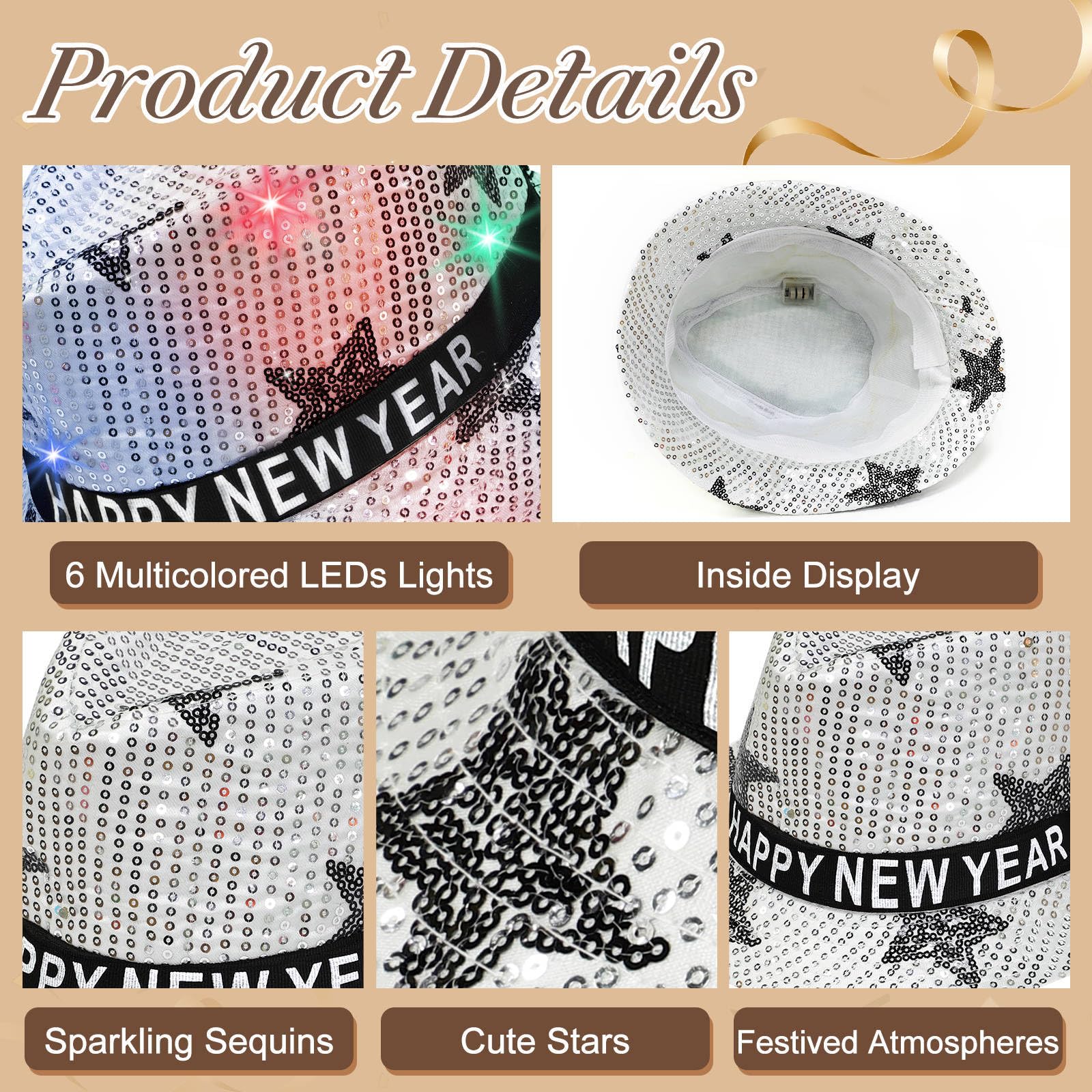TURNMEON 2-pack NYE hats on display with LED glow for events
