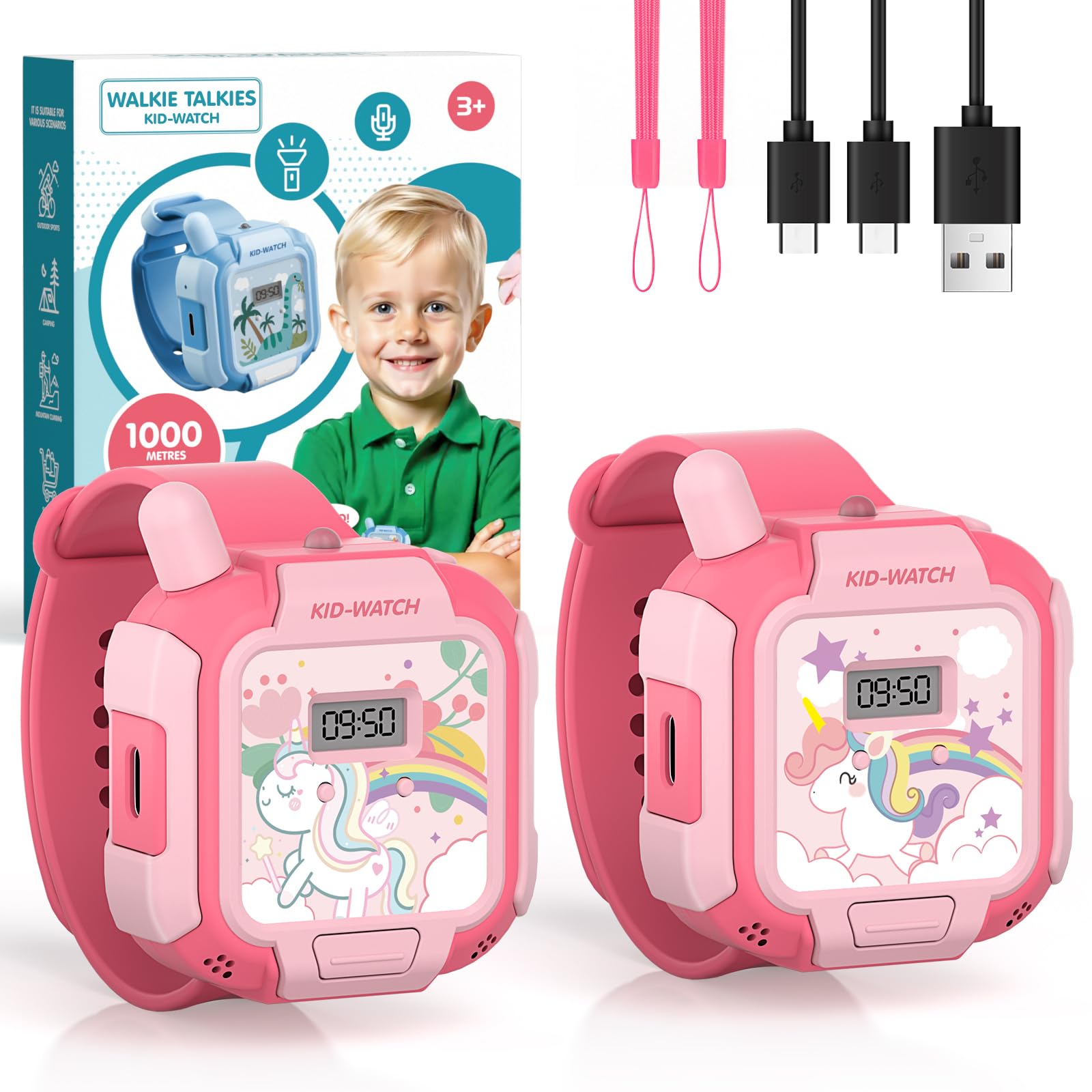 Turoytip unicorn walkie talkie worn as pink wristwatch for hands-free play